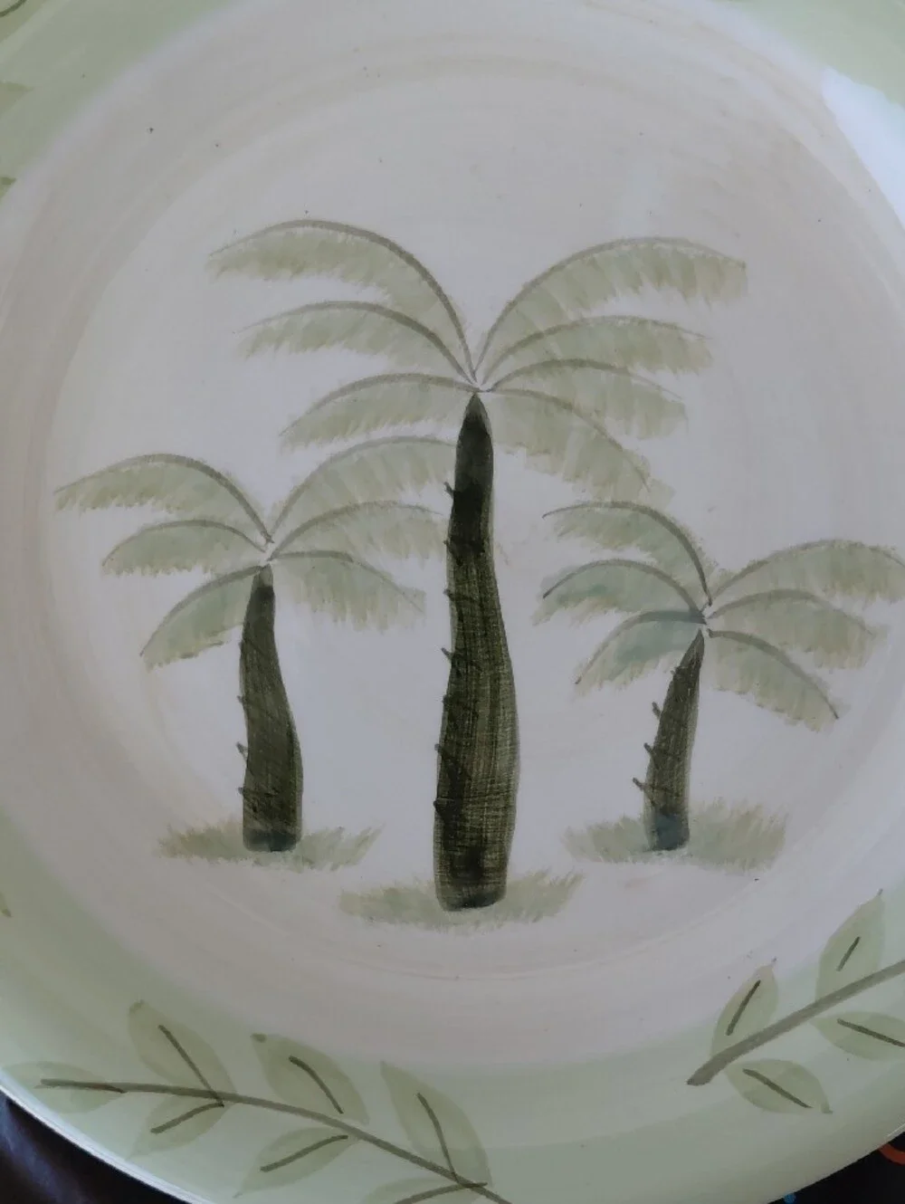 Green Palm Tree Ceramic Salad Plate, Only One Plate.